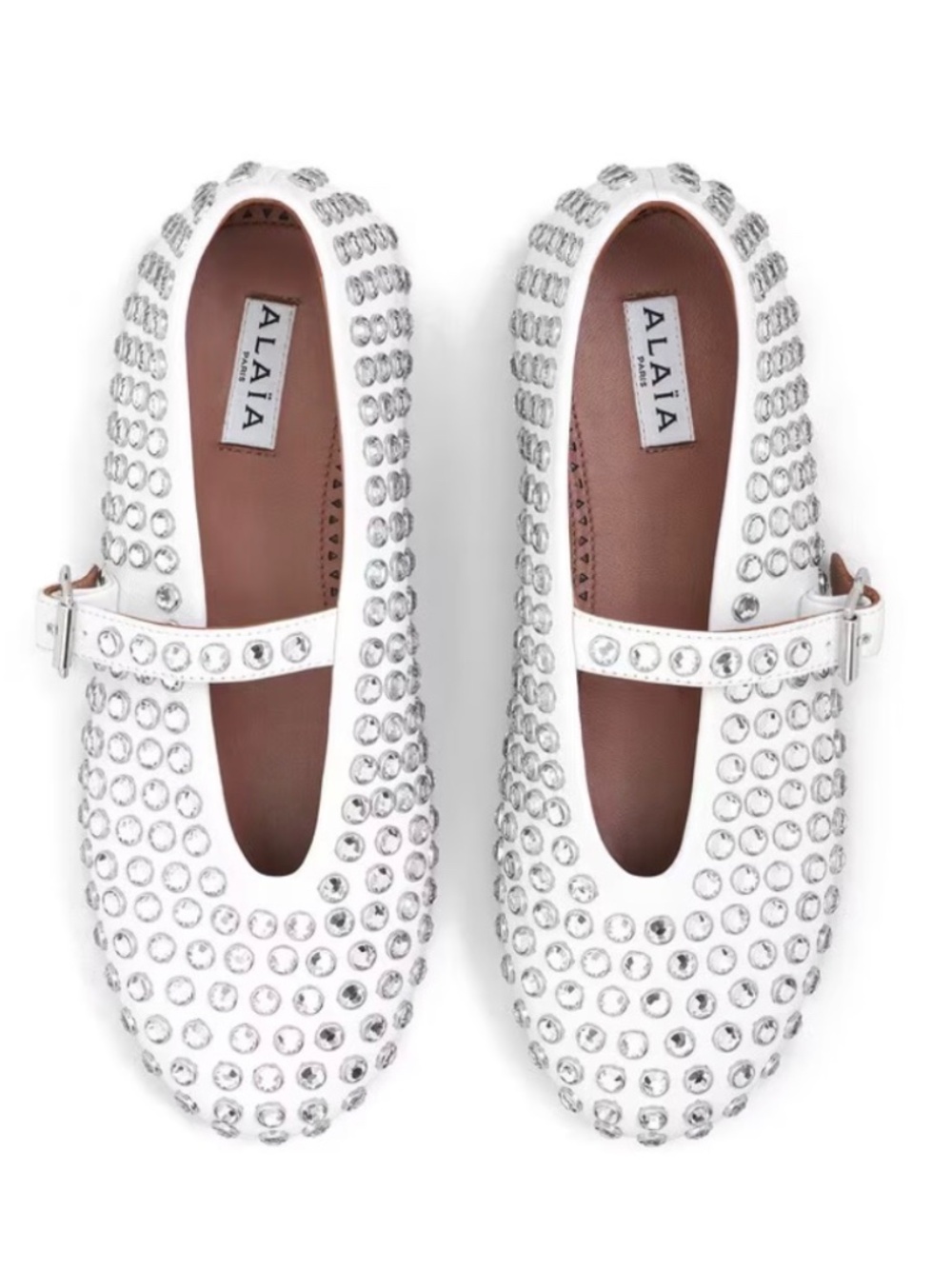 ALAÏA Ballet Flats White with Rhinestones